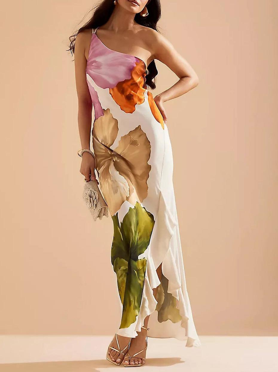 Vera | Florales Maxikleid mit One-Shoulder-Design