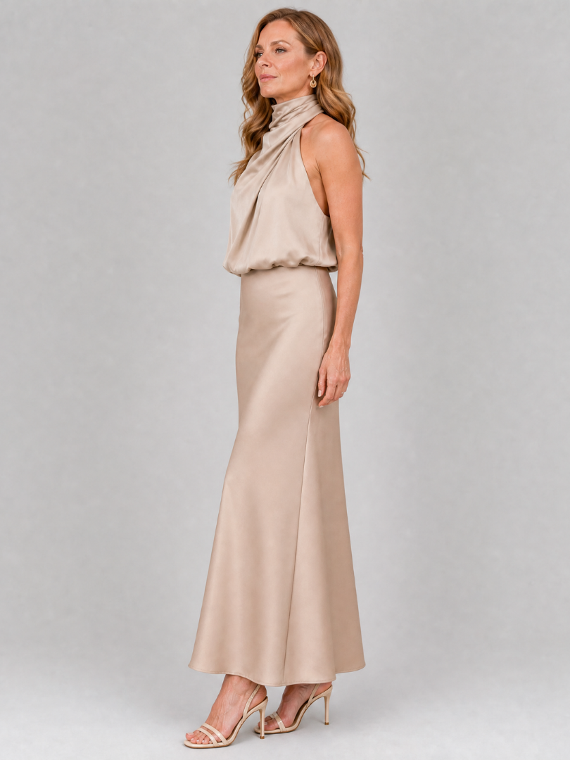 Selma | Ärmelloses Midi-Kleid mit drapiertem Hals
