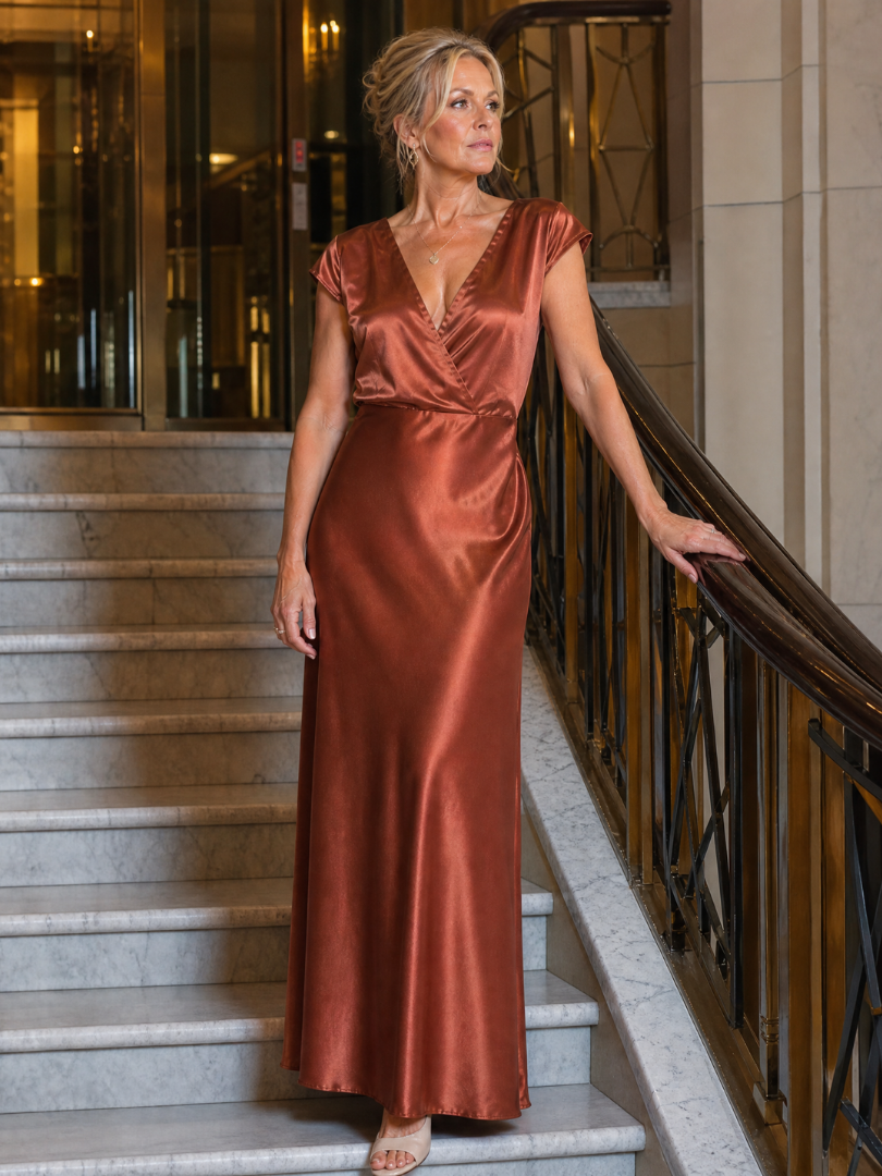 Beatrix | Maxikleid mit Wickeloberteil und kurzen Ärmeln