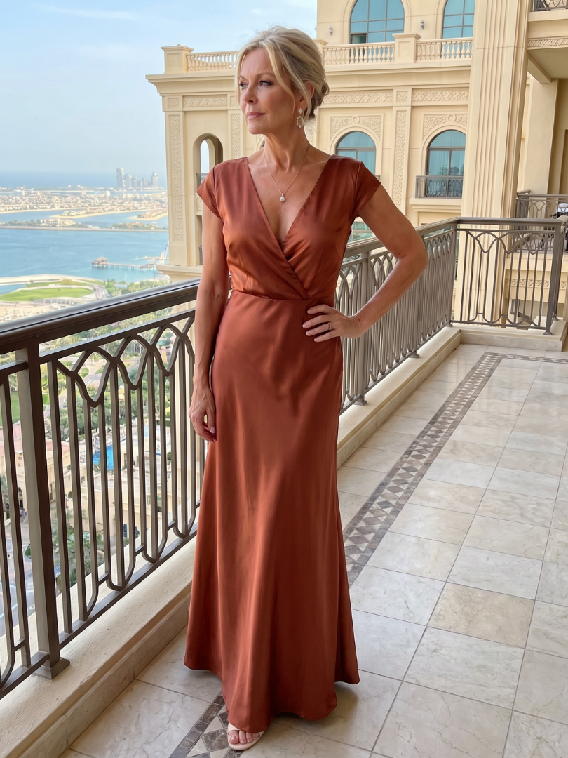 Beatrix | Maxikleid mit Wickeloberteil und kurzen Ärmeln