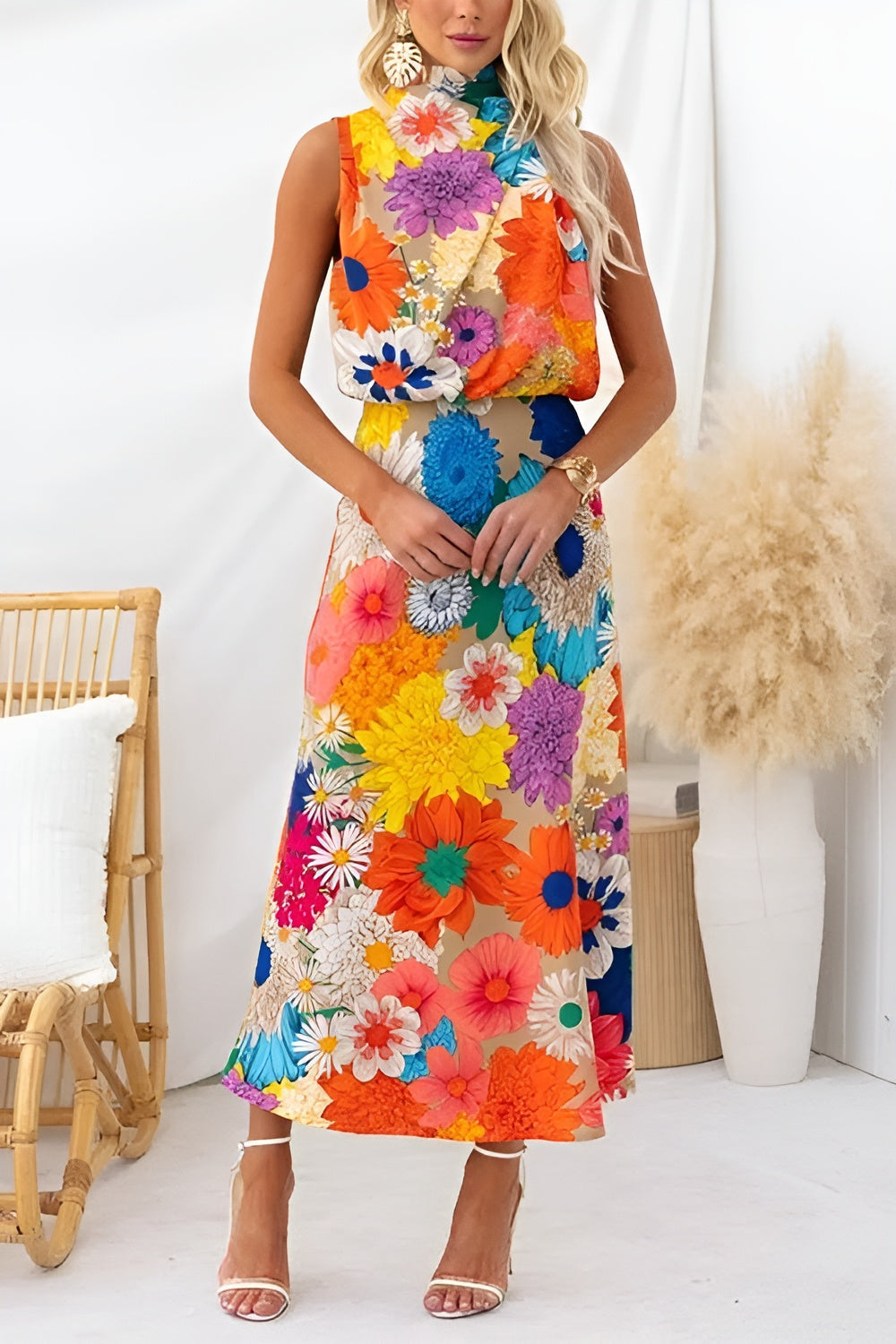 Vera | Florales Maxikleid mit Bindegürtel