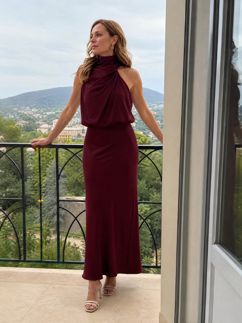 Selma | Ärmelloses Midi-Kleid mit drapiertem Hals