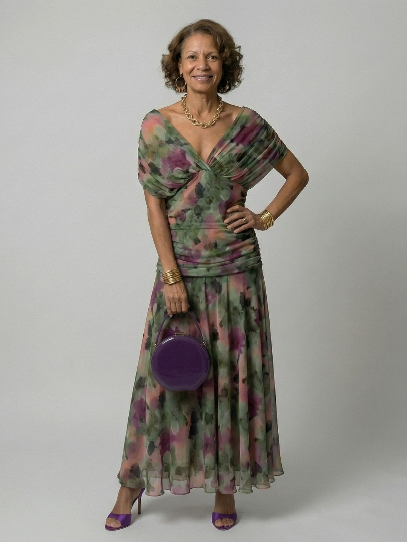 Lena | Schulterfreies Midi-Kleid in Fließend