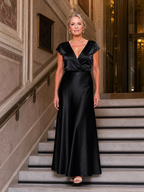 Beatrix | Maxikleid mit Wickeloberteil und kurzen Ärmeln