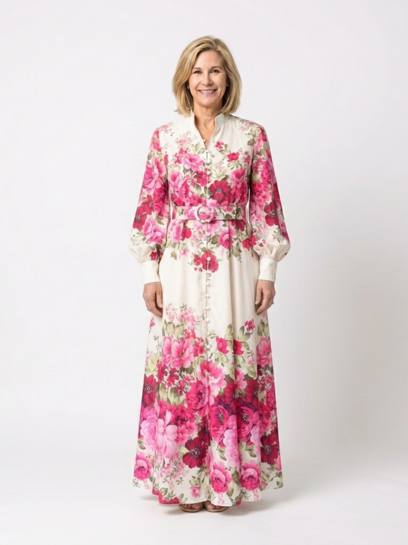Vera | Geblümtes Maxikleid mit Gürtel