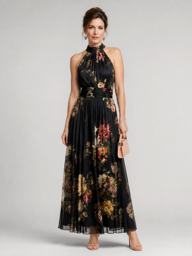 Adalina | Florales Neckholder-Midi-Kleid