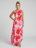 Ines | Ein Schulter Faltenrock Midi Kleid