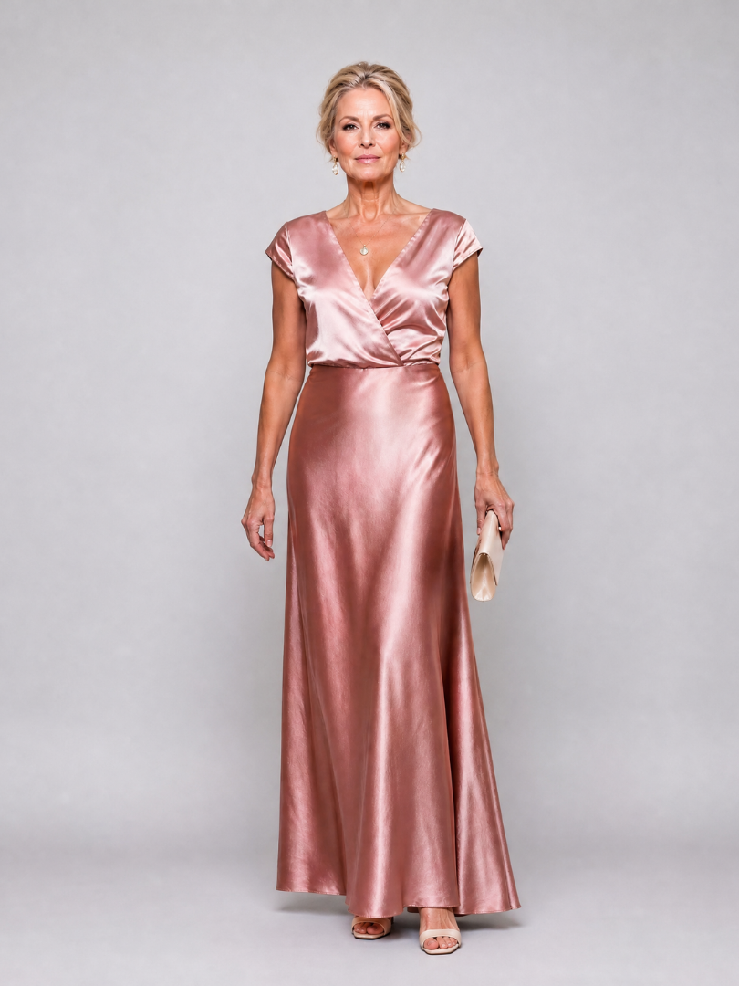 Beatrix | Maxikleid mit Wickeloberteil und kurzen Ärmeln