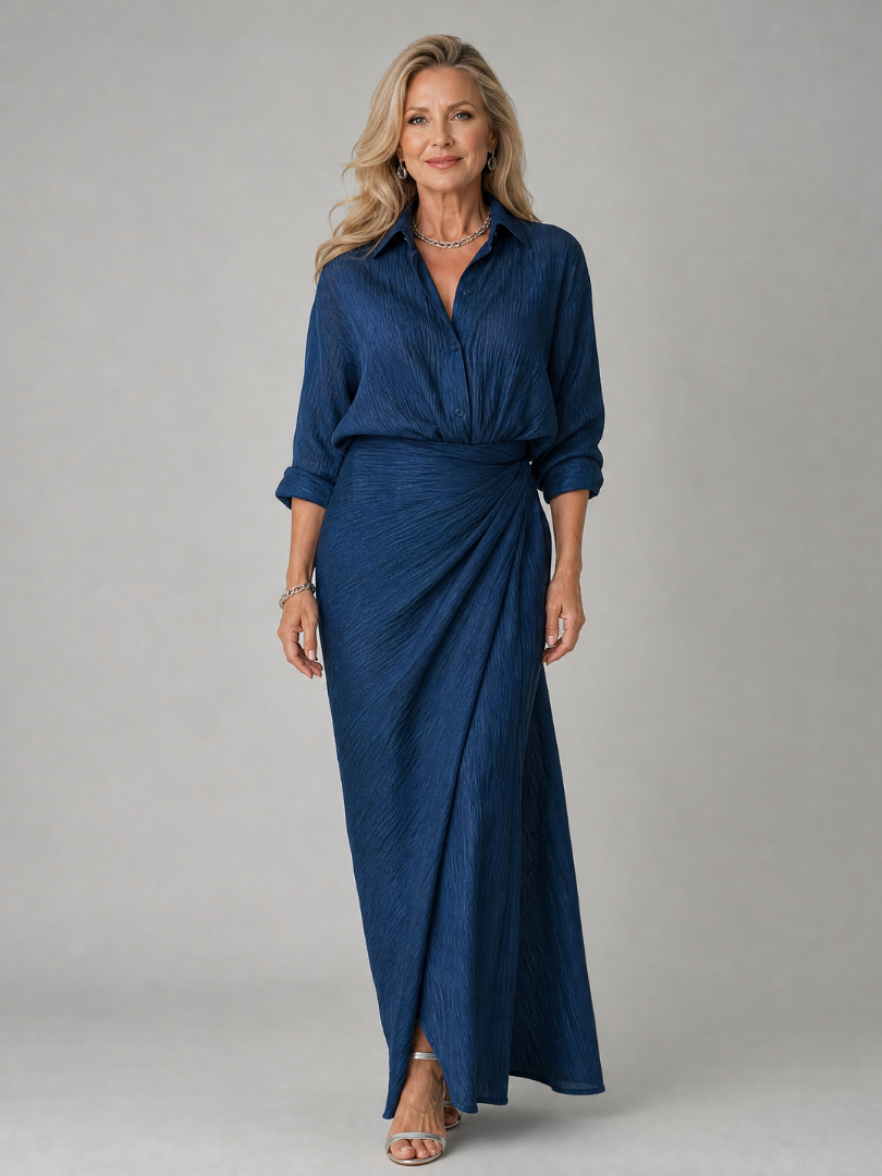 Mirielle | Maxikleid in Wickeloptik mit langen Ärmeln