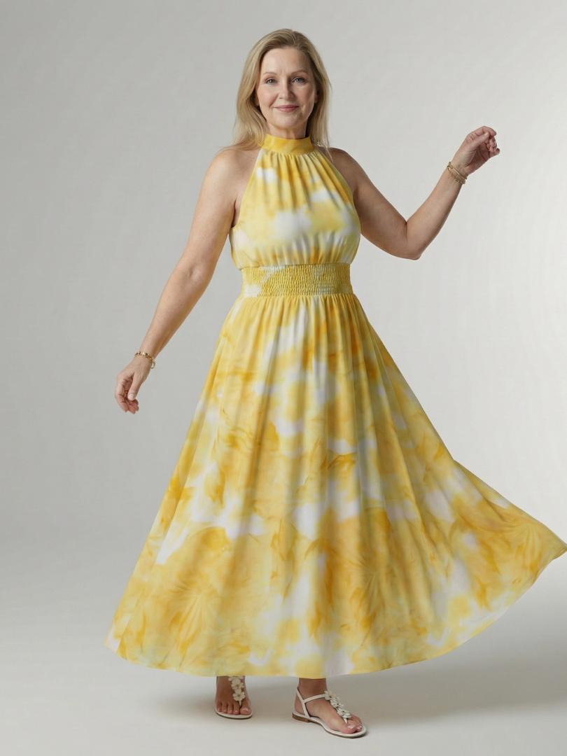 Fenja | Gerafftes Halter-Midikleid für jeden Tag
