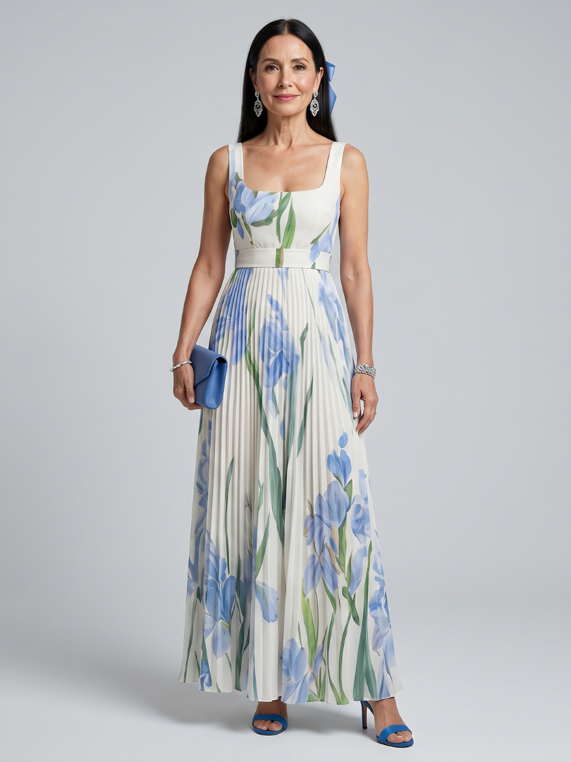 Antonia | Ärmelloses Midi-Kleid mit quadratischem Ausschnitt und Blumenmuster