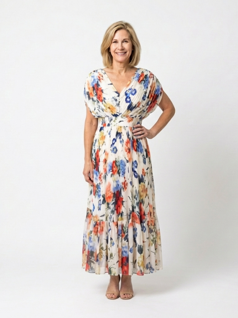 Vera | Plissiertes Midikleid mit Blumenprint
