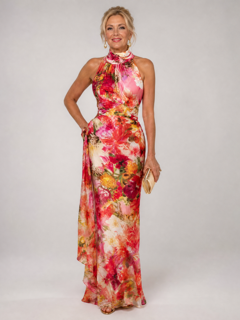 Cornelia | Halterneck Blumenmuster Maxikleid