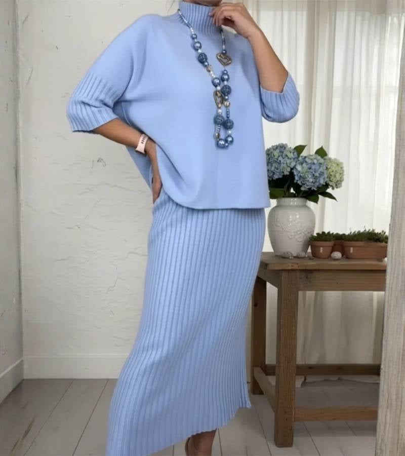 Leonie | Gerippter Strick-Zweiteiler im Midi-Look