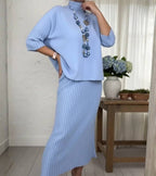 Leonie | Gerippter Strick-Zweiteiler im Midi-Look
