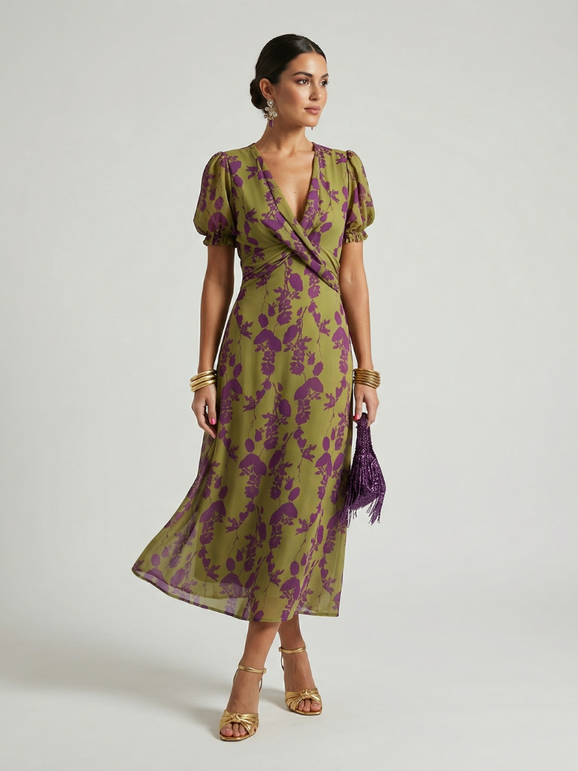 Winifred | Entspanntes Blumendesign Midi-Kleid