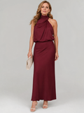 Selma | Ärmelloses Midi-Kleid mit drapiertem Hals
