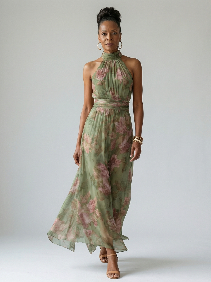 Isolde | Gerafftes Halter-Midikleid