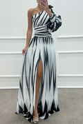 Marlene | Elegantes One-Shoulder-Maxikleid mit Streifen