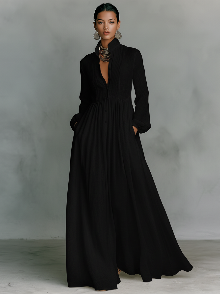 Frieda | Luftiges Maxi-Kleid mit Stehkragen