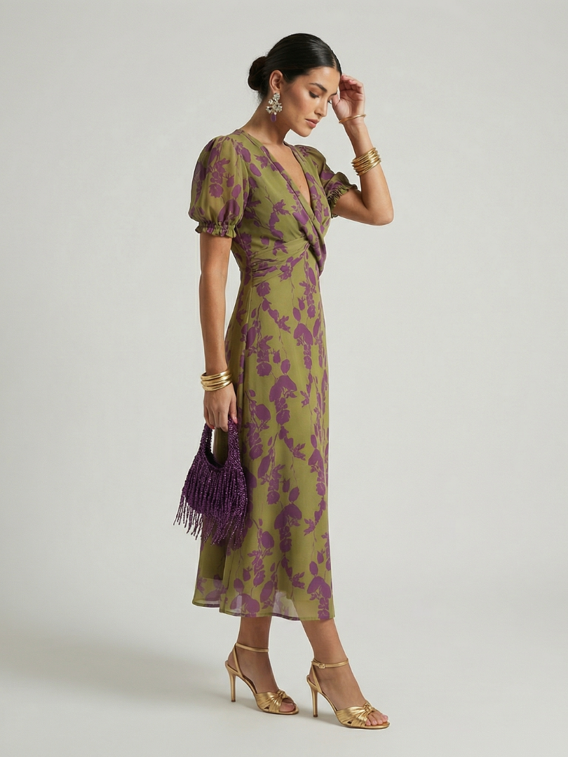 Winifred | Entspanntes Blumendesign Midi-Kleid