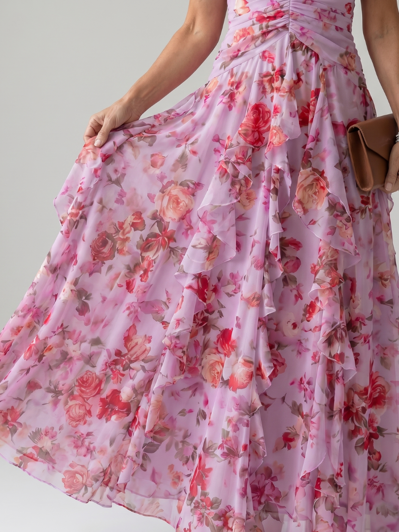 Theodora | Halterneck Rüschentop Florales Maxi-Kleid