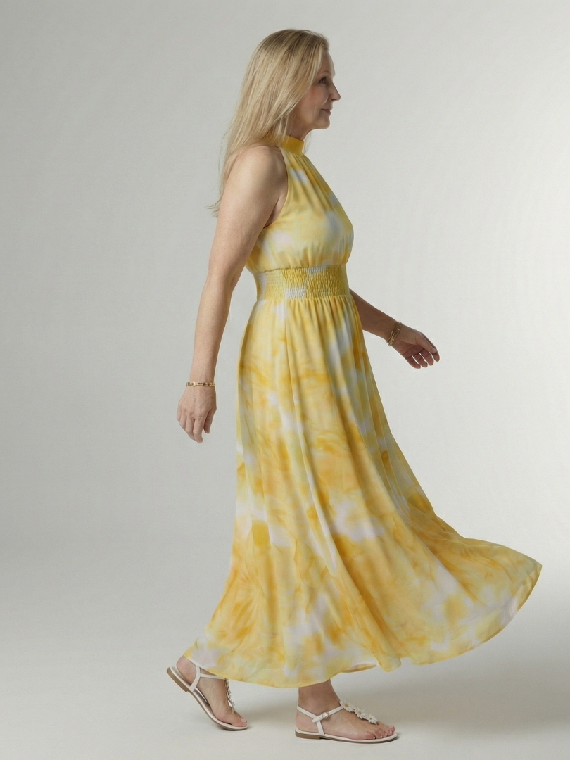 Fenja | Gerafftes Halter-Midikleid für jeden Tag
