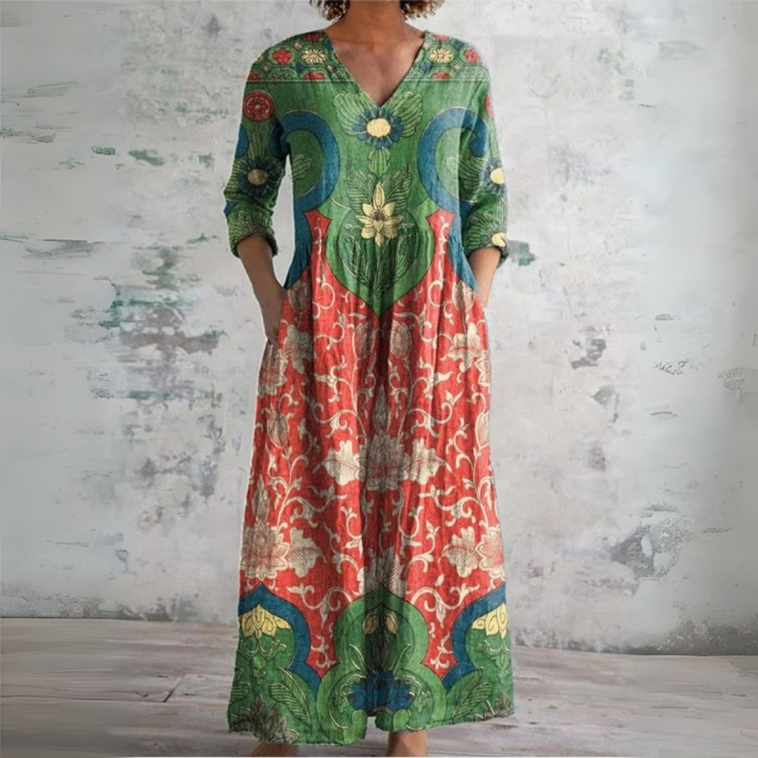 Margarethe | Romantisches Maxi-Kleid mit Blumenmuster