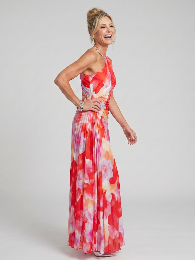 Ines | Ein Schulter Faltenrock Midi Kleid