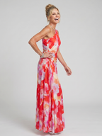 Ines | Ein Schulter Faltenrock Midi Kleid