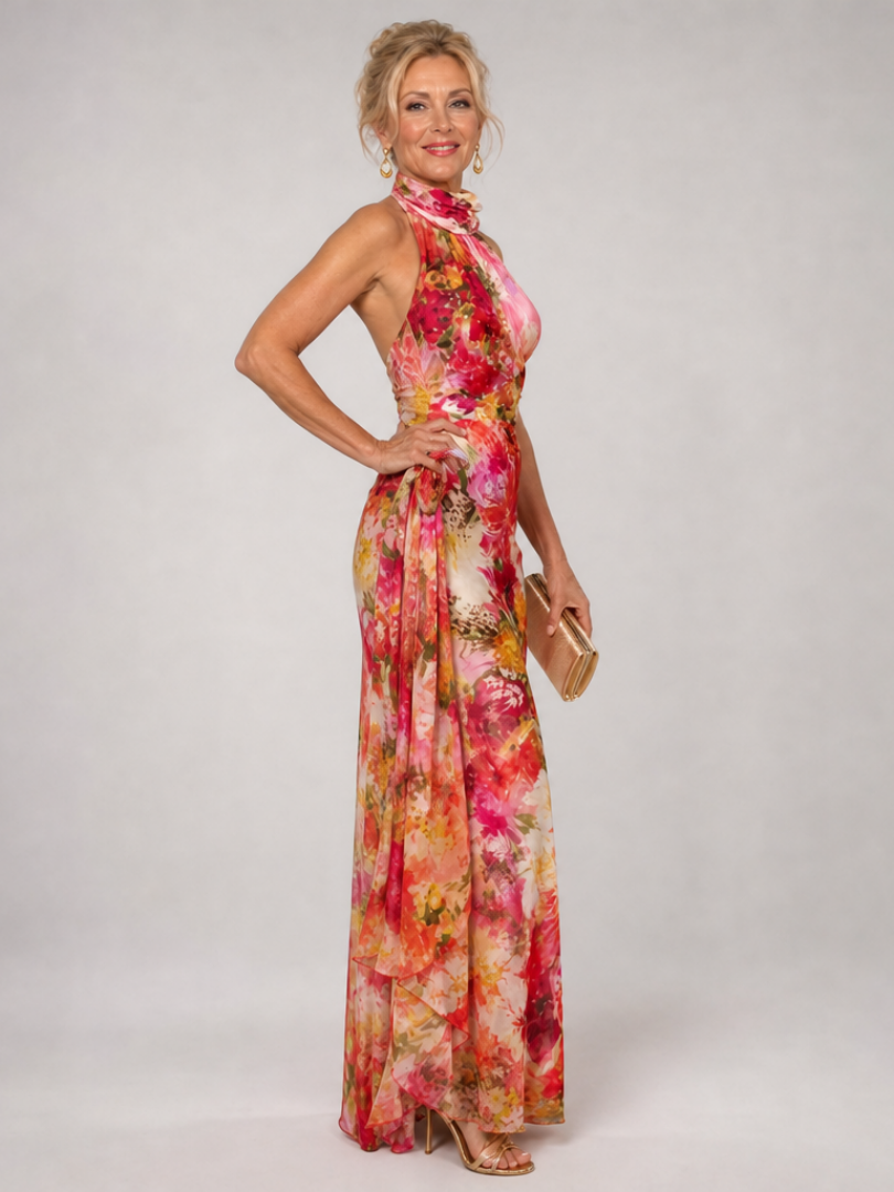 Cornelia | Halterneck Blumenmuster Maxikleid