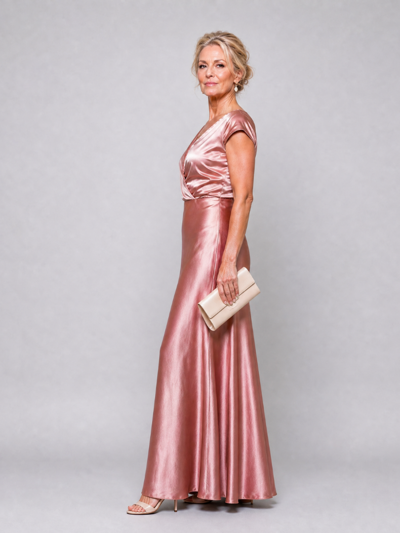 Beatrix | Maxikleid mit Wickeloberteil und kurzen Ärmeln