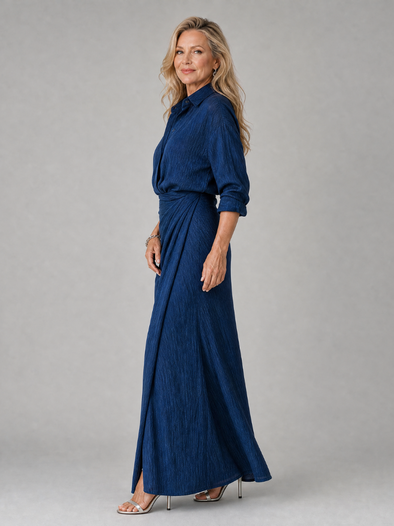 Mirielle | Maxikleid in Wickeloptik mit langen Ärmeln