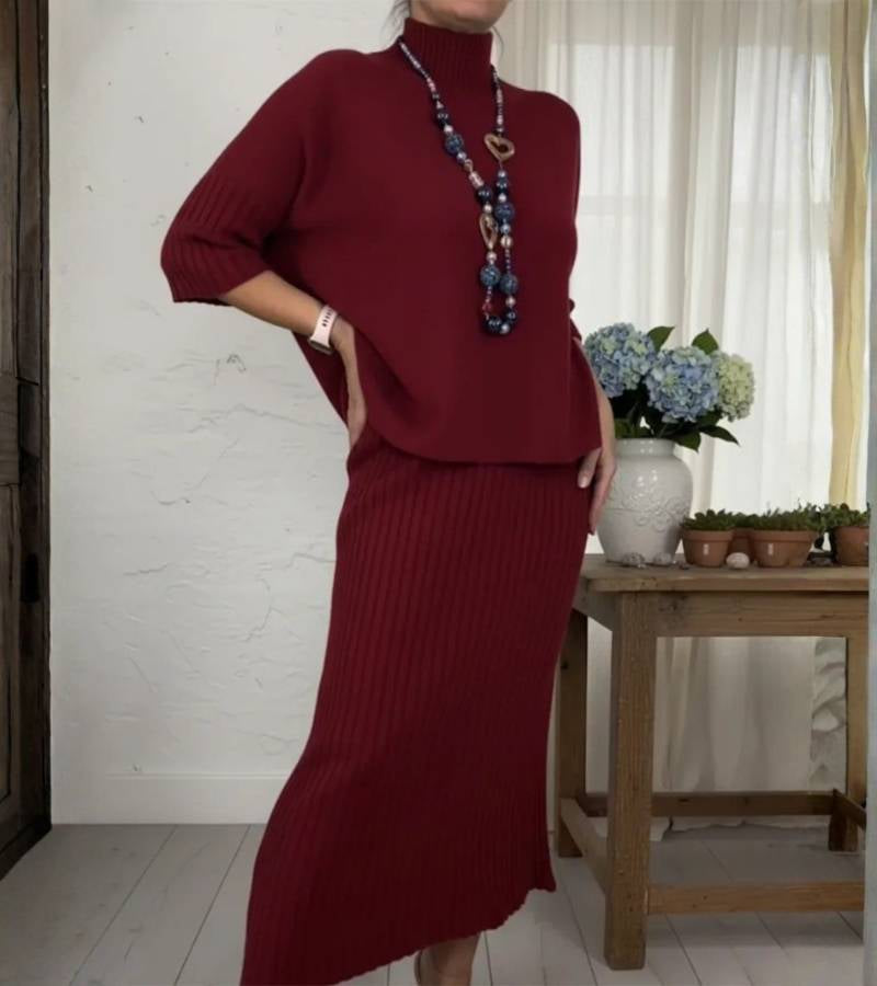 Leonie | Gerippter Strick-Zweiteiler im Midi-Look