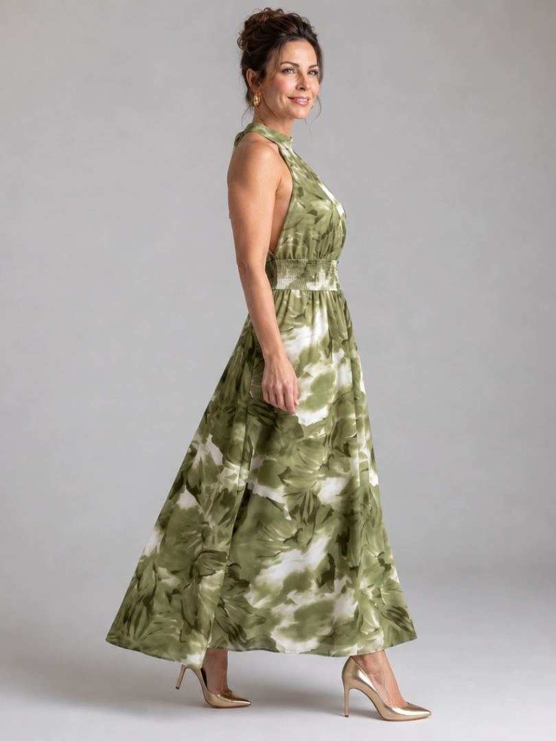 Aveline | Midikleid mit geraffter Taille und abstraktem Druck