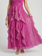 Rosamunde | Maxikleid mit hohem Halterneck und Rüschenschichten