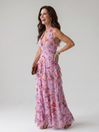 Theodora | Halterneck Rüschentop Florales Maxi-Kleid