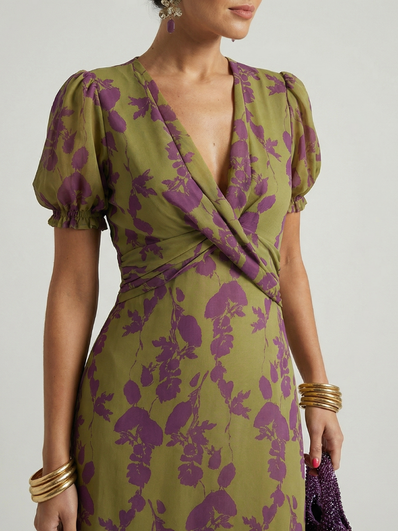 Winifred | Entspanntes Blumendesign Midi-Kleid