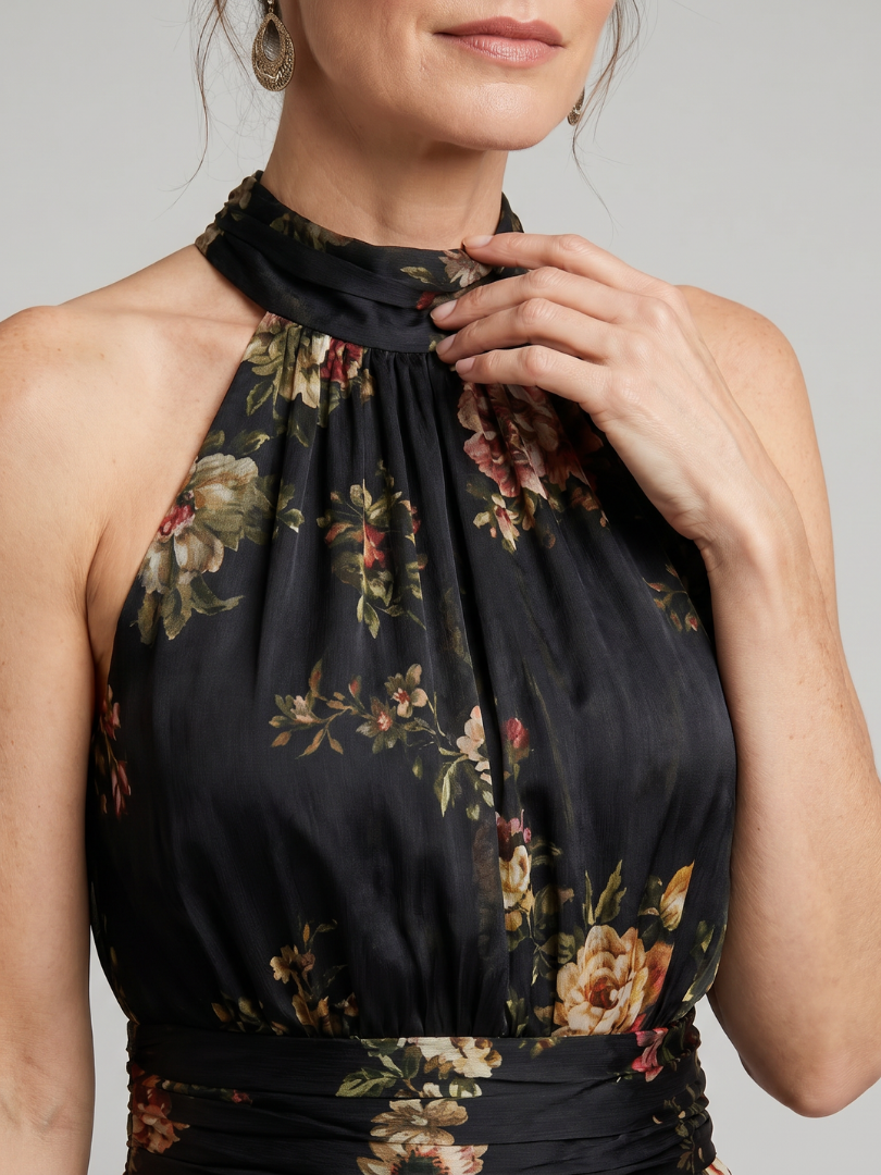 Adalina | Florales Neckholder-Midi-Kleid