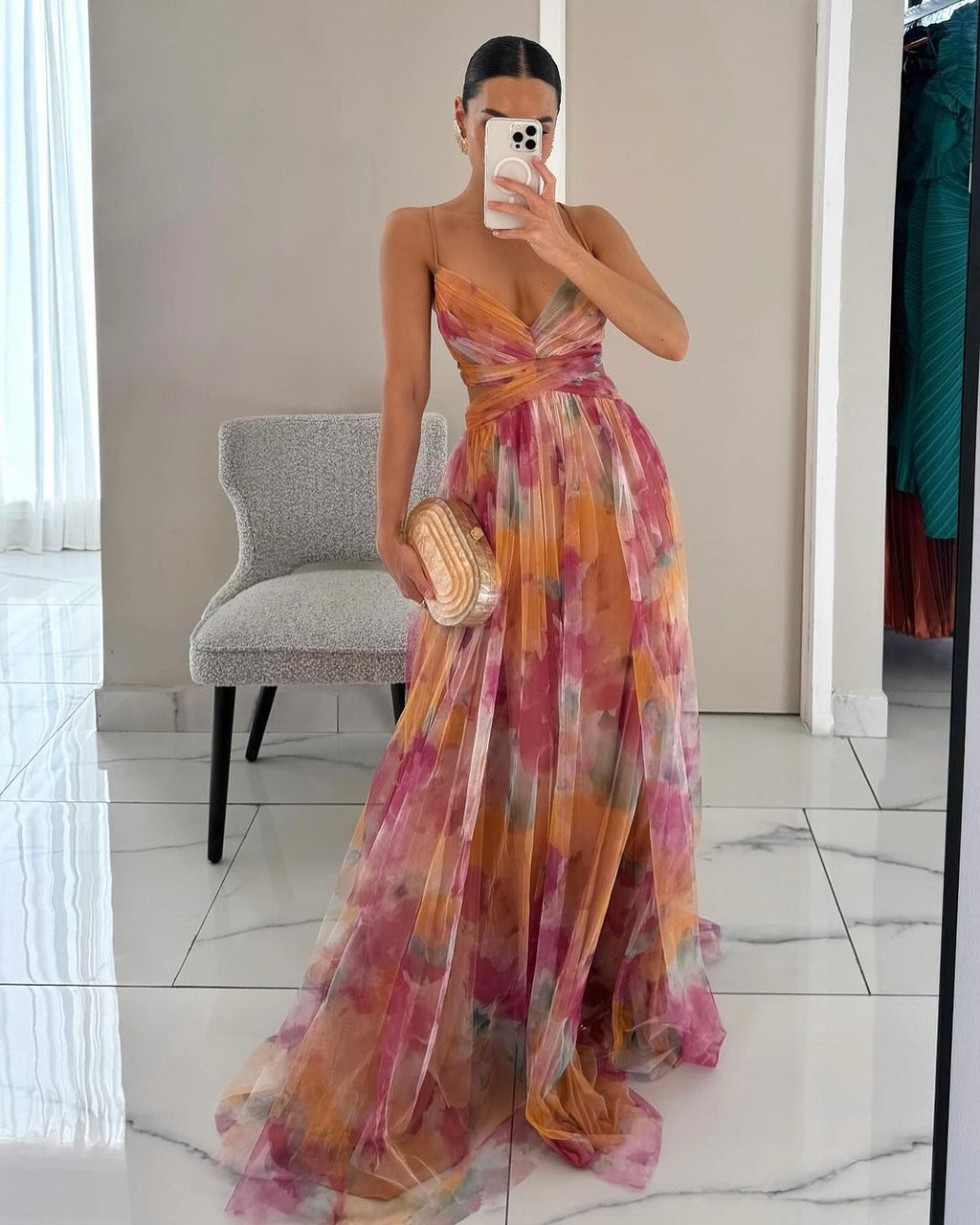 Vera | Romantisches Fließendes Abendkleid in Rosé