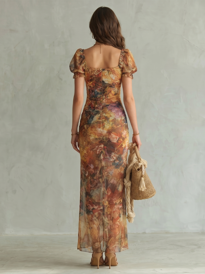 Henriette | Gerüschtes Midi-Kleid mit Schlitz