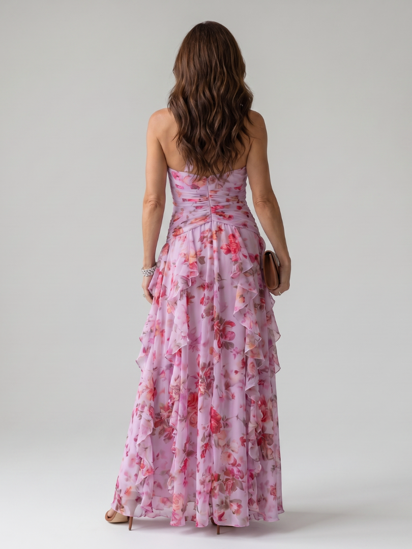 Theodora | Halterneck Rüschentop Florales Maxi-Kleid
