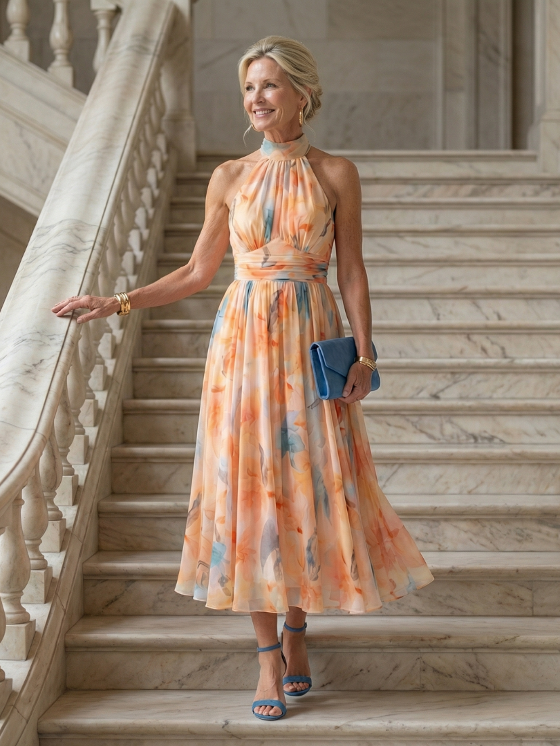 Aurelie | Weiches Halter Midi Kleid