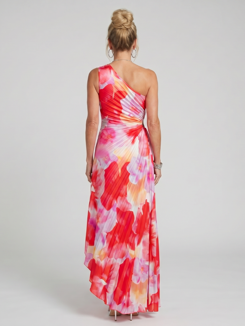 Ines | Ein Schulter Faltenrock Midi Kleid