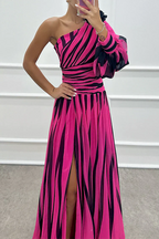 Marlene | Elegantes One-Shoulder-Maxikleid mit Streifen