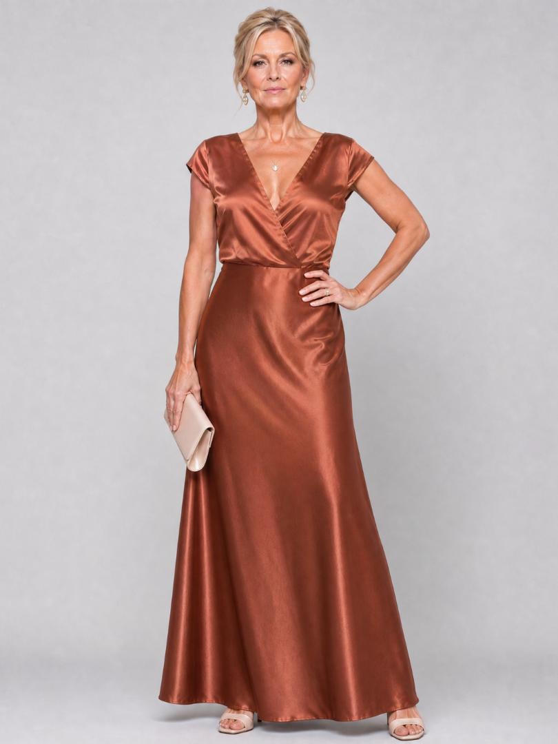 Beatrix | Maxikleid mit Wickeloberteil und kurzen Ärmeln