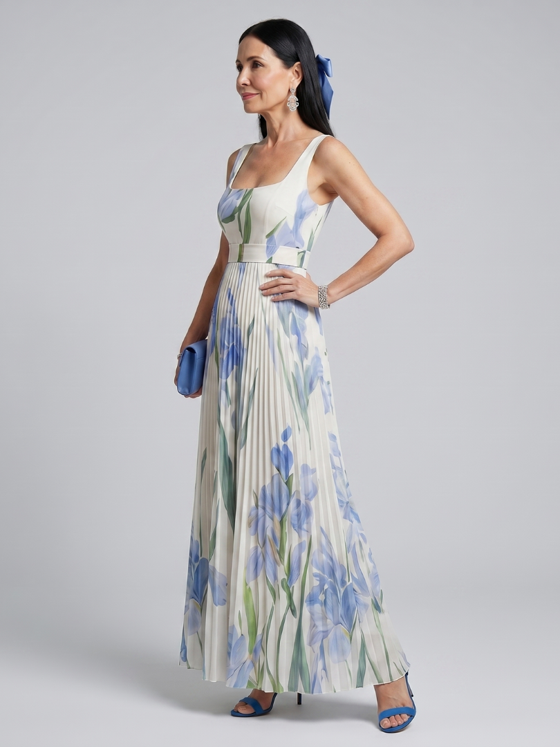 Antonia | Ärmelloses Midi-Kleid mit quadratischem Ausschnitt und Blumenmuster