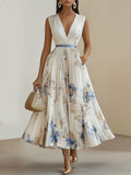 Vera | Weißes Chiffon-Midi-Kleid mit Blumenprint