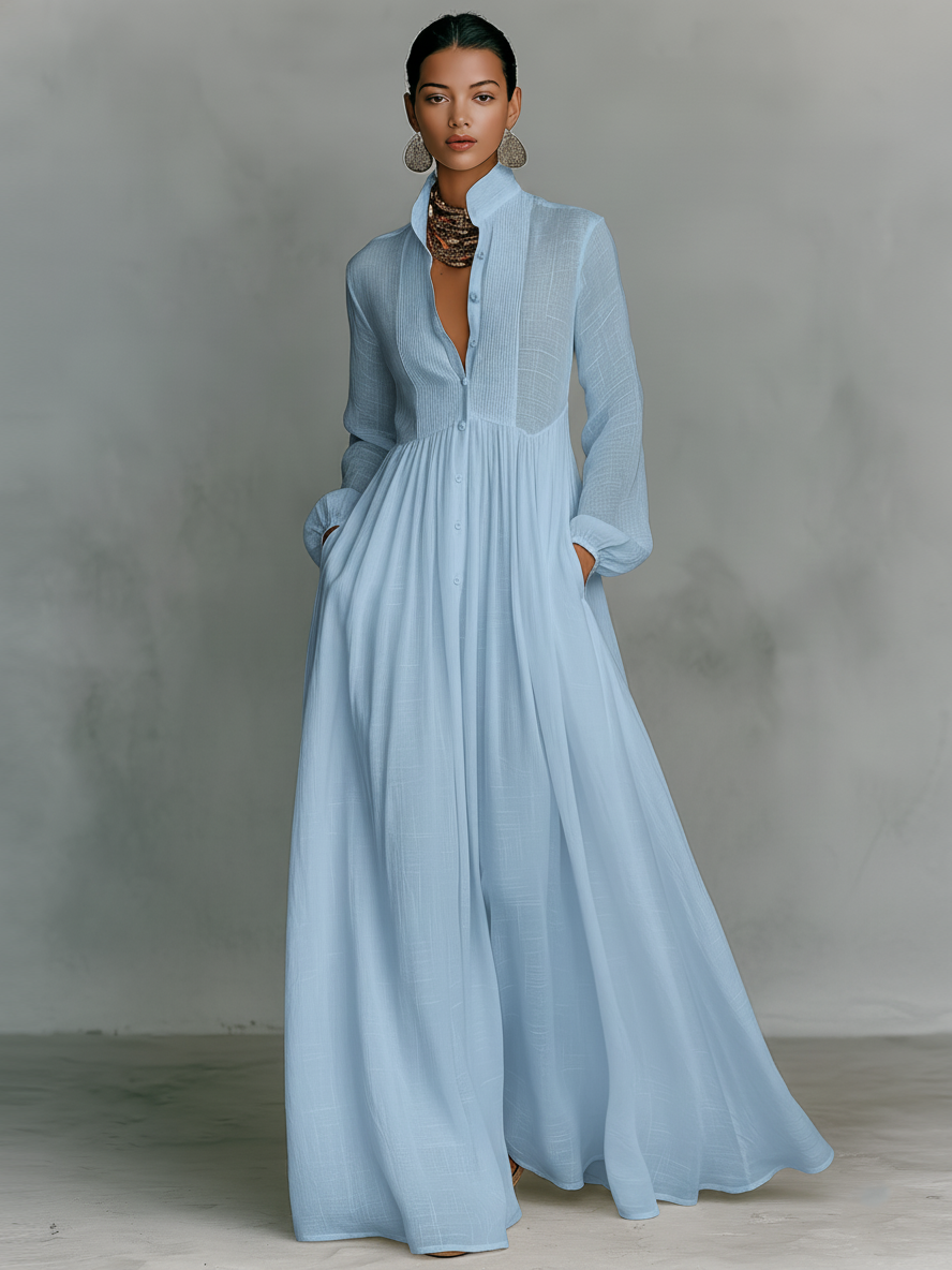Frieda | Luftiges Maxi-Kleid mit Stehkragen