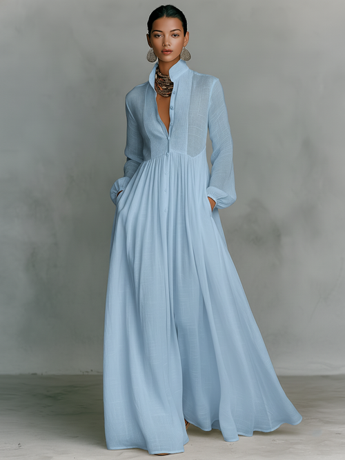 Frieda | Luftiges Maxi-Kleid mit Stehkragen